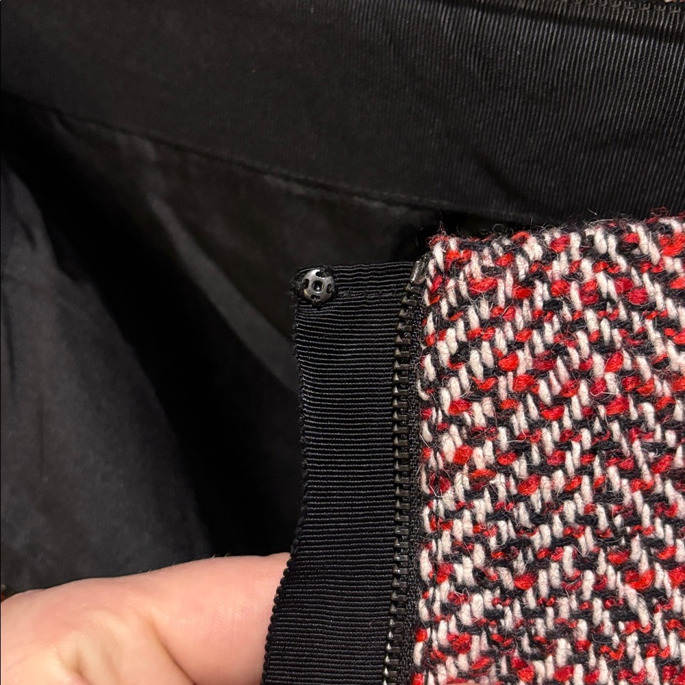 Loft Red Black & White Herringbone Tweed Wool Blend Clueless Mini Skirt WN 8 - Picture 8 of 10